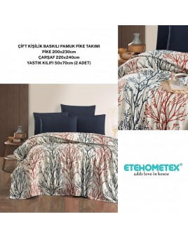 ETEHOMETEX ÇİFT KİŞİLİK BASKILI PAMUK PİKE TAKIMI LAYLA 8696474231925